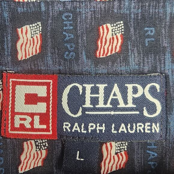 Ralph Lauren Chaps Men's Long Sleeve Bl American Flag Print Shirt Navy SZ L EUC - Picture 3 of 15